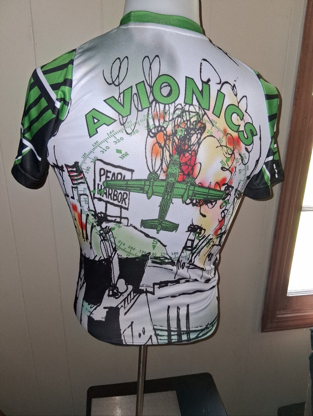 Avionics Graphic Short Sleeve Cycling Jersey in White and Green